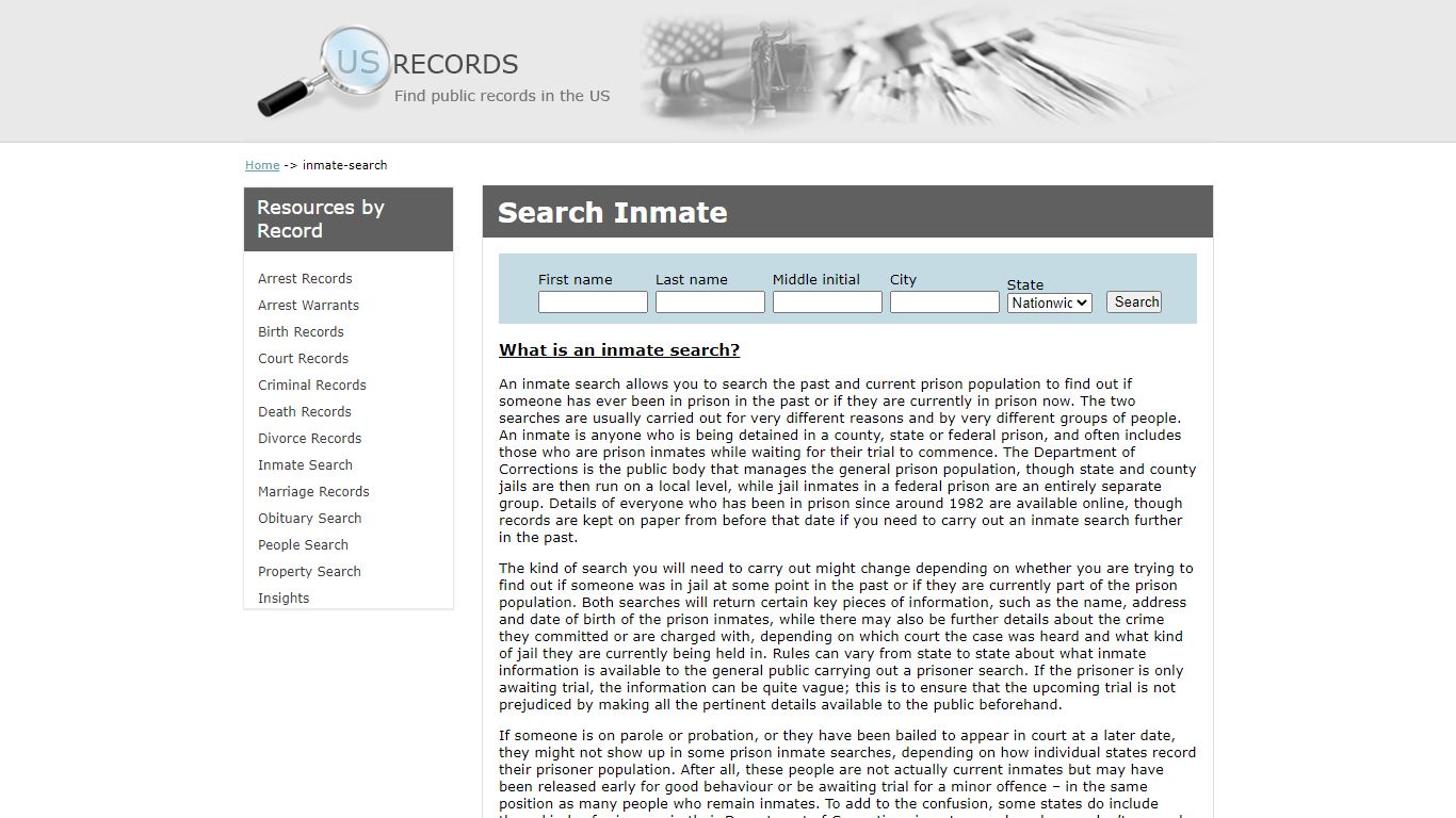 Search Inmate | US Records